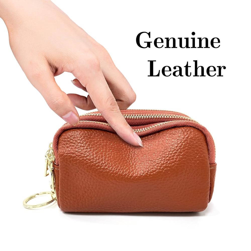 Amazon.com: LINNO 3 Zippered Genuine Leather Coin Purse